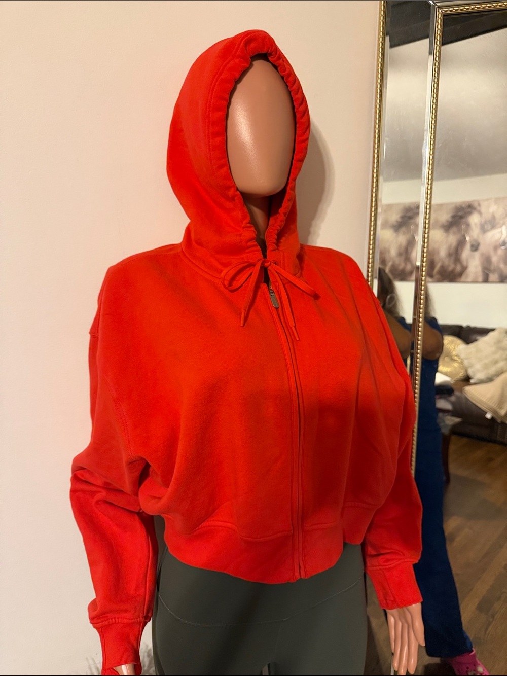 Athleta Vibrant Red Hooded Zip Bomber Jacket - Picture 3 of 5